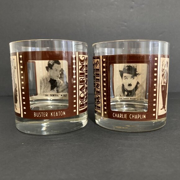 Vintage Roaring Twenties Silent Movie Low Ball Cocktail Glasses Set Of 4 - 10 Oz - Picture 4 of 8